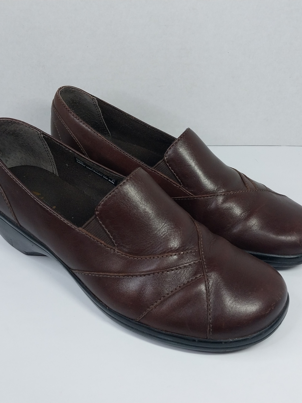 Clarks Blackberry Womens Size 7.5 M Brown Leather Wedge Comfort Loafers Shoes